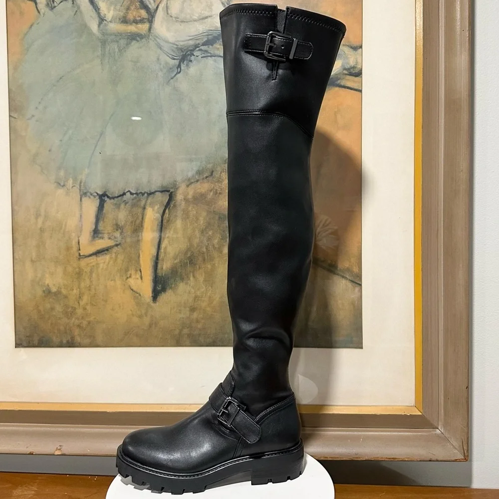🌸MARC FISHER🌸 Ganven Lug Sole Biker Thigh-High Boots in Black Size: 6.5